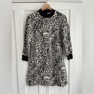 Free People Black & White Hersey Leopard Print Dress with Green Eyes Y2K S/M Vtg